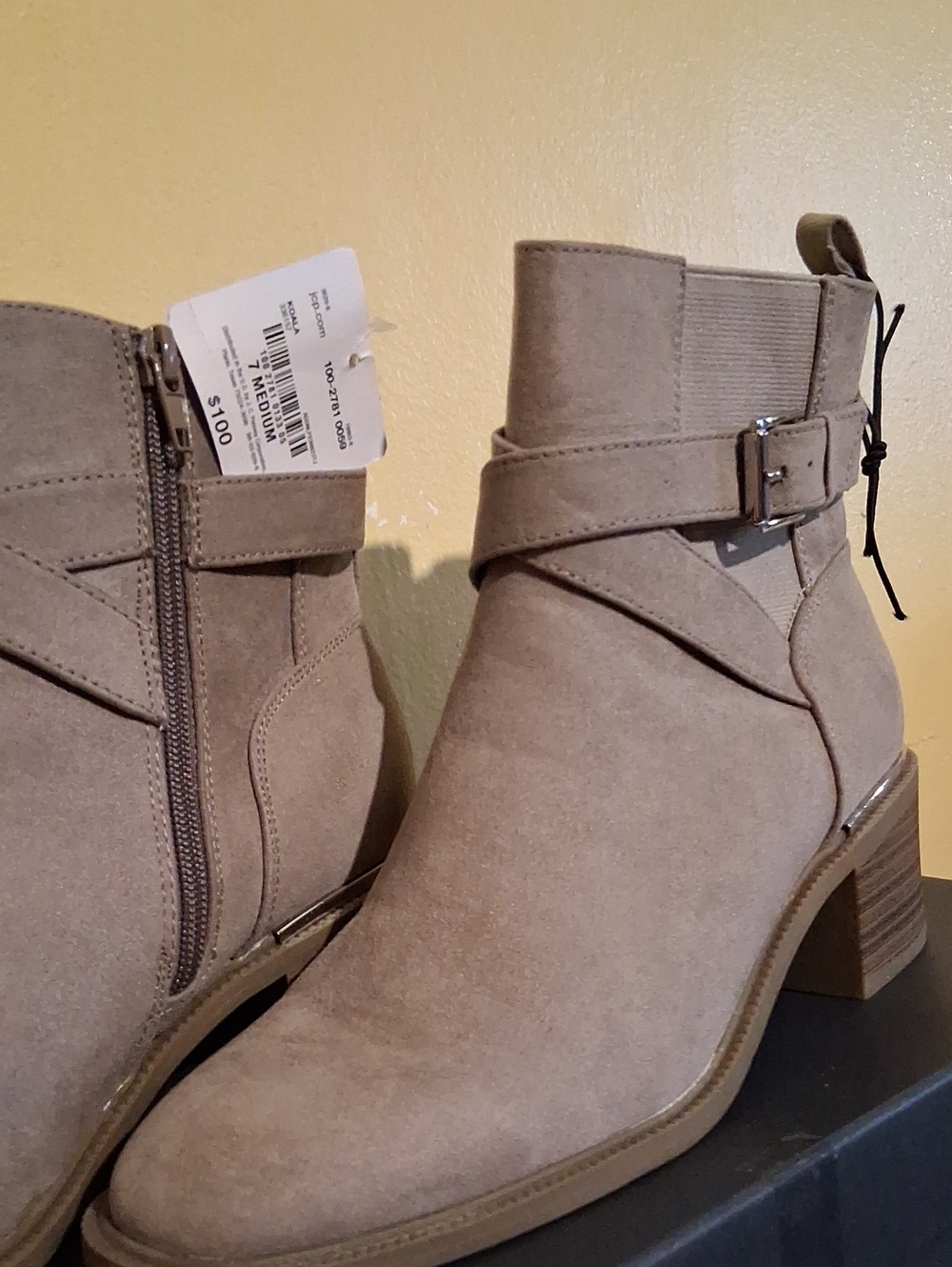 Liz Claiborne Taupe Suede-Look Ankle Booties with Buckle